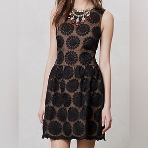 Leifsdottir Fit & Flare Sleeveless Sheer Black Dress with Tan Lining